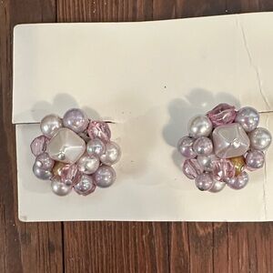 Elegant Vintage Pearl and Pink Crystal Earrings